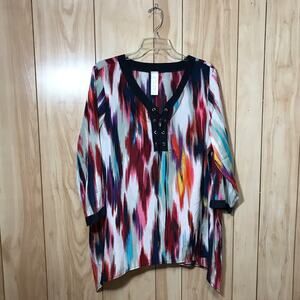 Avon Multicolor Abstract Lace-Up V-Neck Blouse